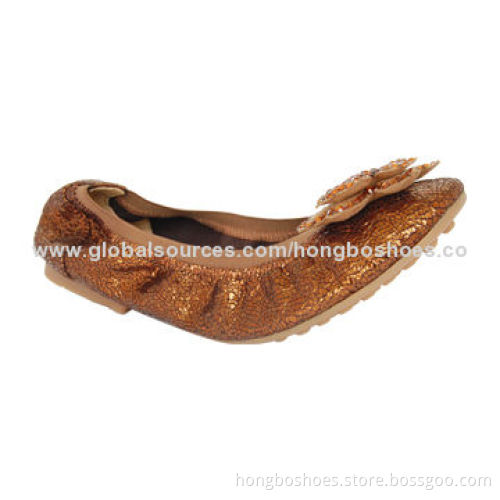 Flat Dress Pumps Shoe, Diamonds Bow, Fashionable Elastic, Leather Insole, Flat Outsole